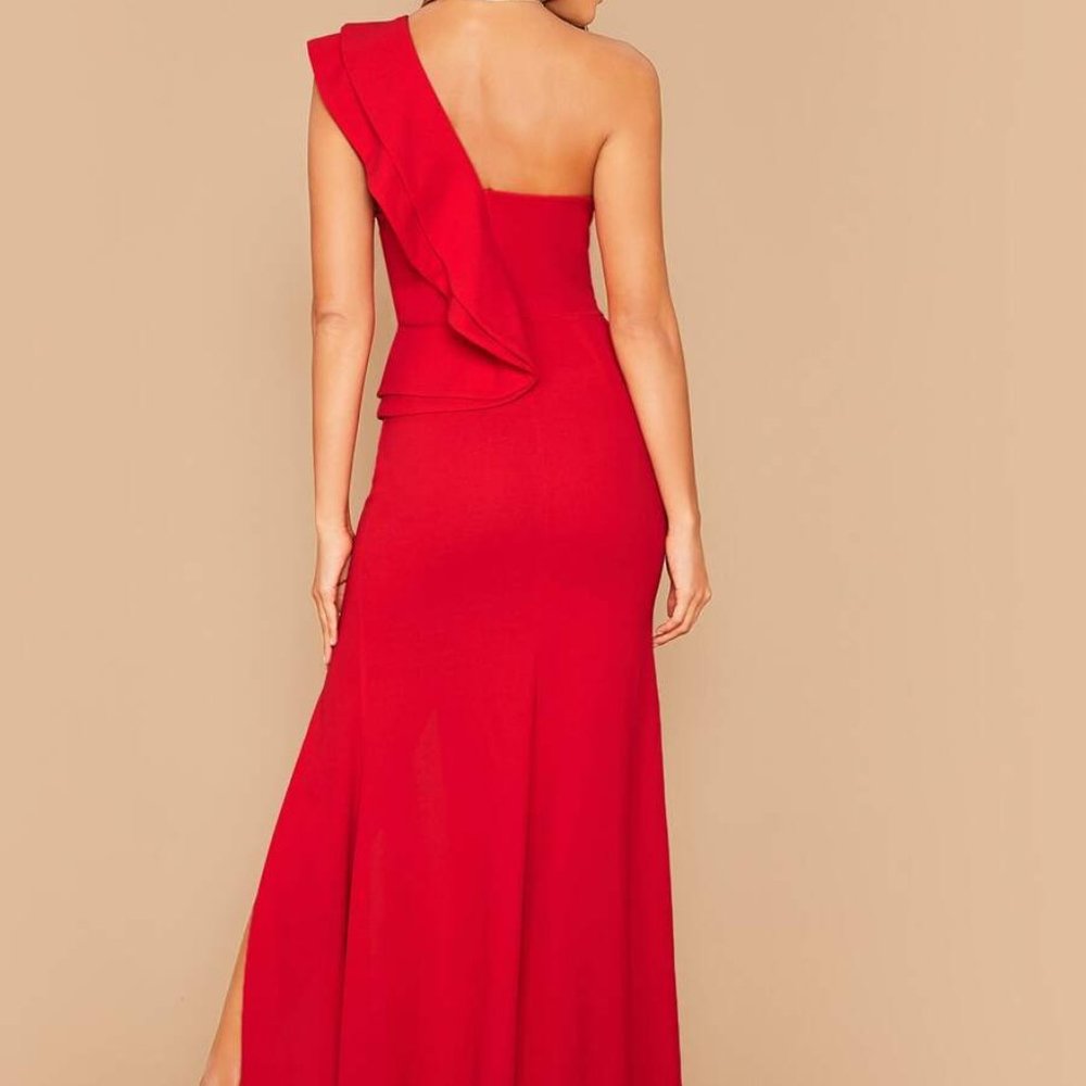 Red Ruffle Trim Maxi Dress - Picture 3 of 6